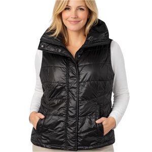 Chico's Zenergy Lightweight Quilted Puffy Vest Size 2 12 14 Large Black Pockets